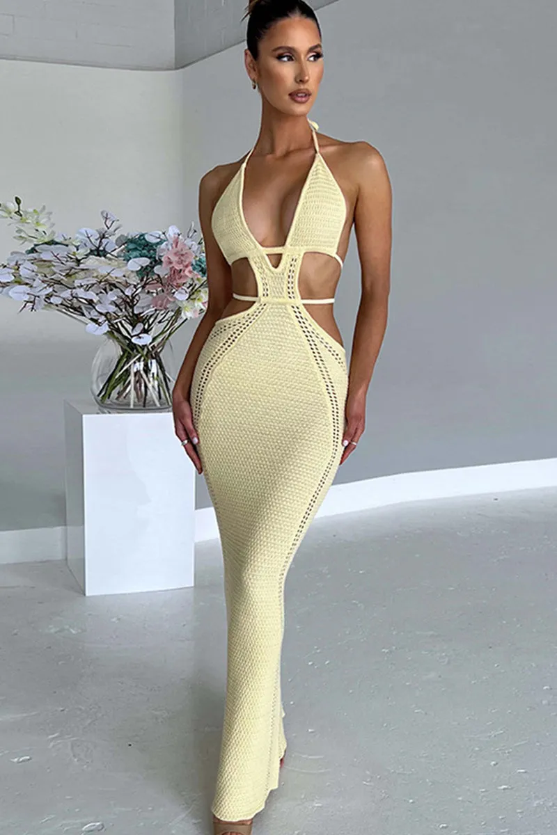 Halter Neck Cutout Backless Maxi Bodycon Dress