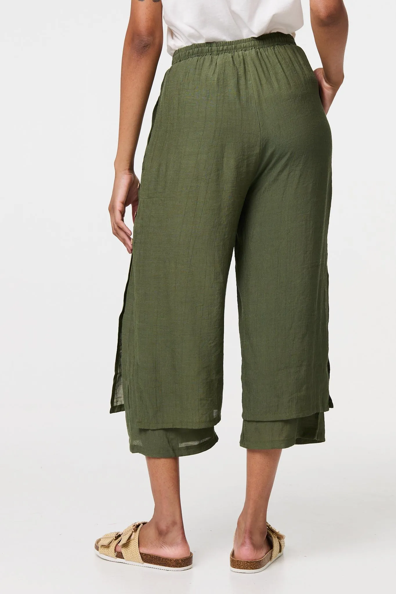 High Waist Layered Hem Cropped Trousers