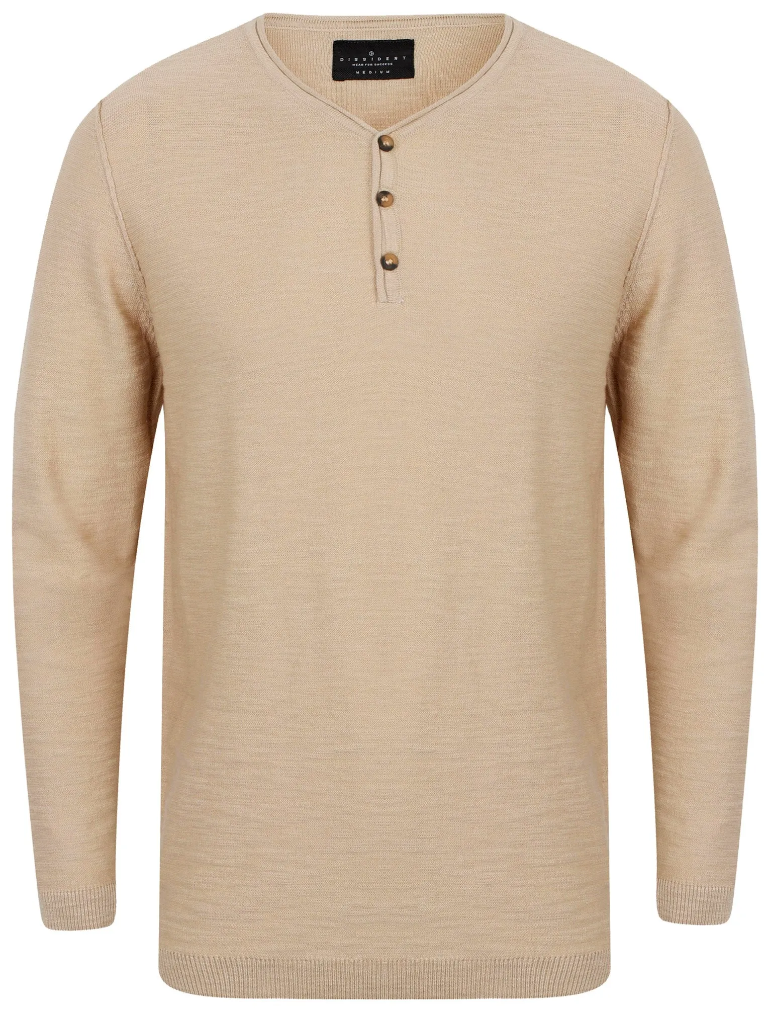 Hoggle Cotton Slub Henley Jumper In Stone - Dissident