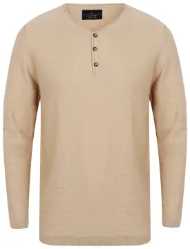 Hoggle Cotton Slub Henley Jumper In Stone - Dissident