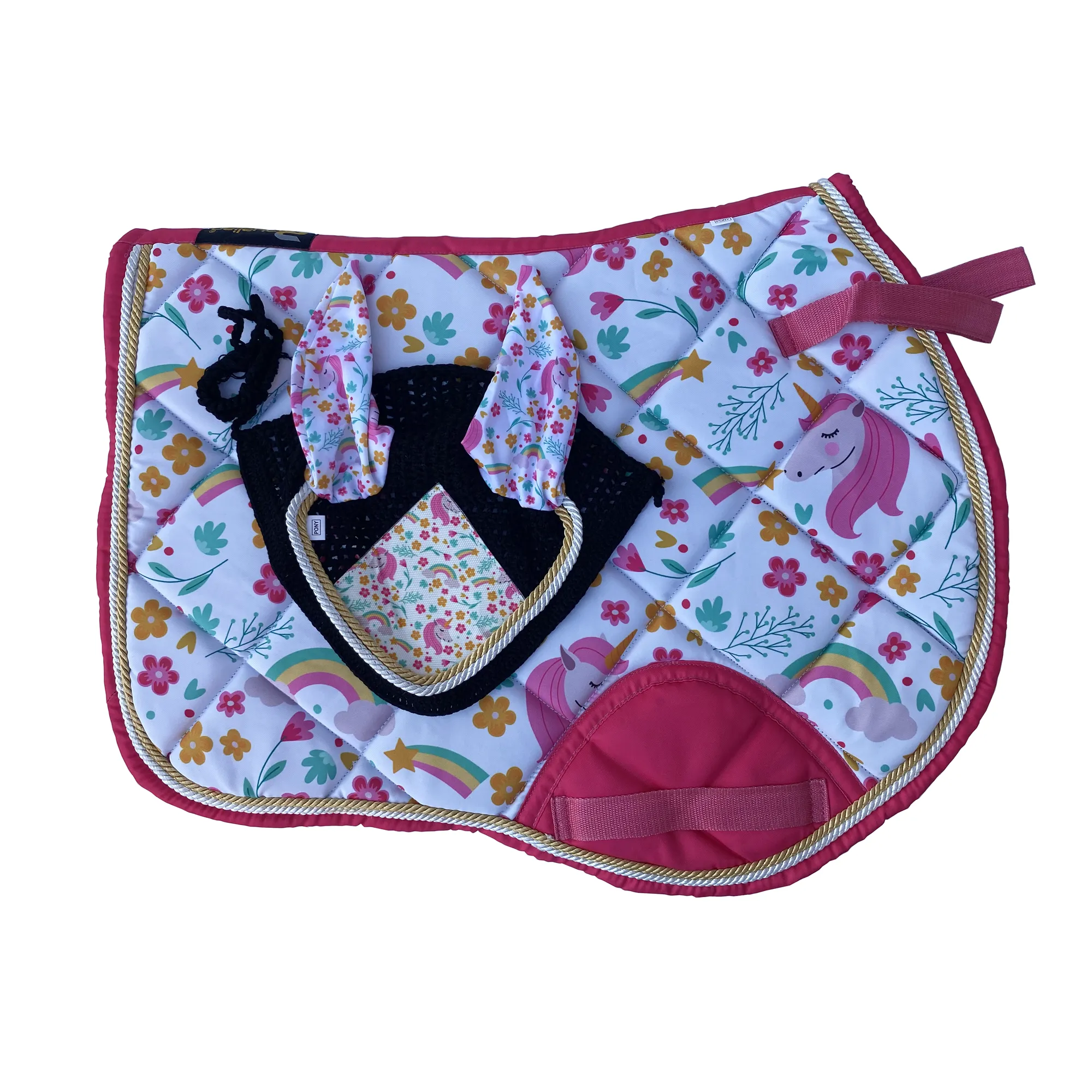 Horse Riding Unicorn Style Cotton Jumper Saddle Pad And Fly Veil Set