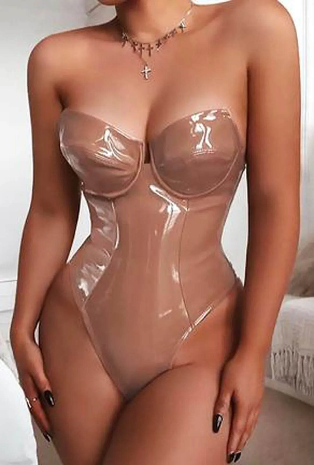 ISAABELA - WET LOOK BUSTIER BODYSUIT