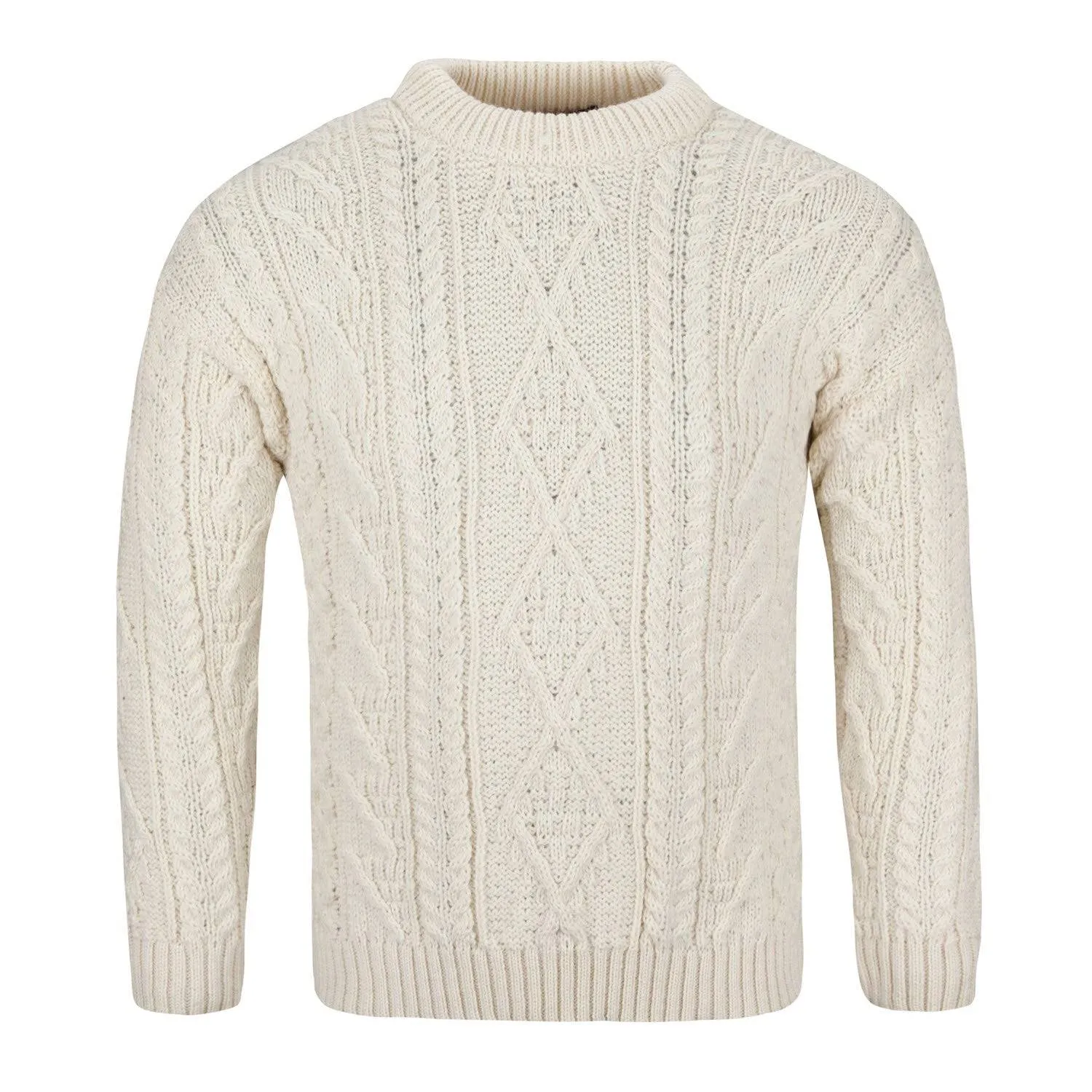 J M Cooper Unisex Wool Aran Crew-Neck Ecru