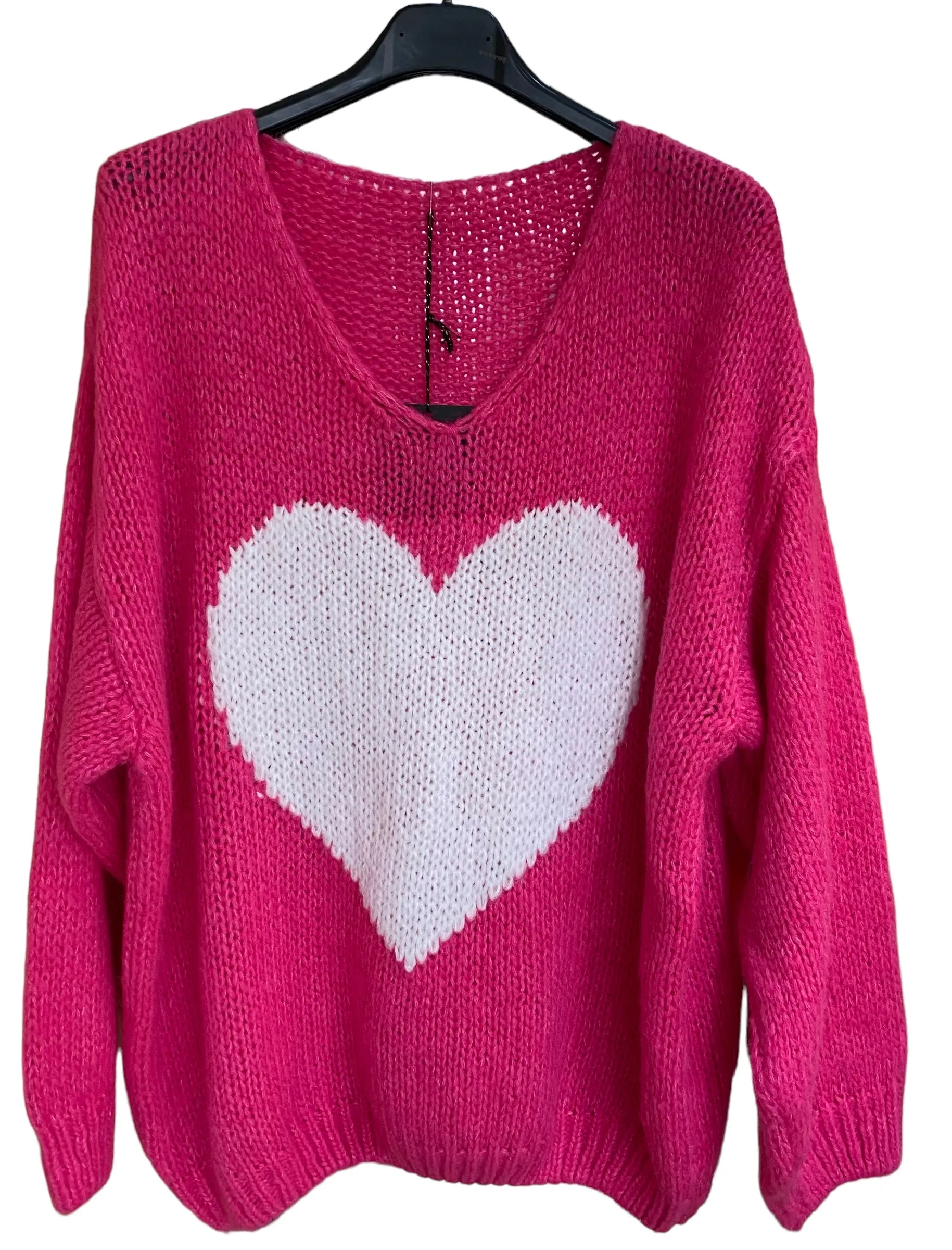 Jemma Chunky Knit V-Neck Large Heart Jumper (2 Colours)