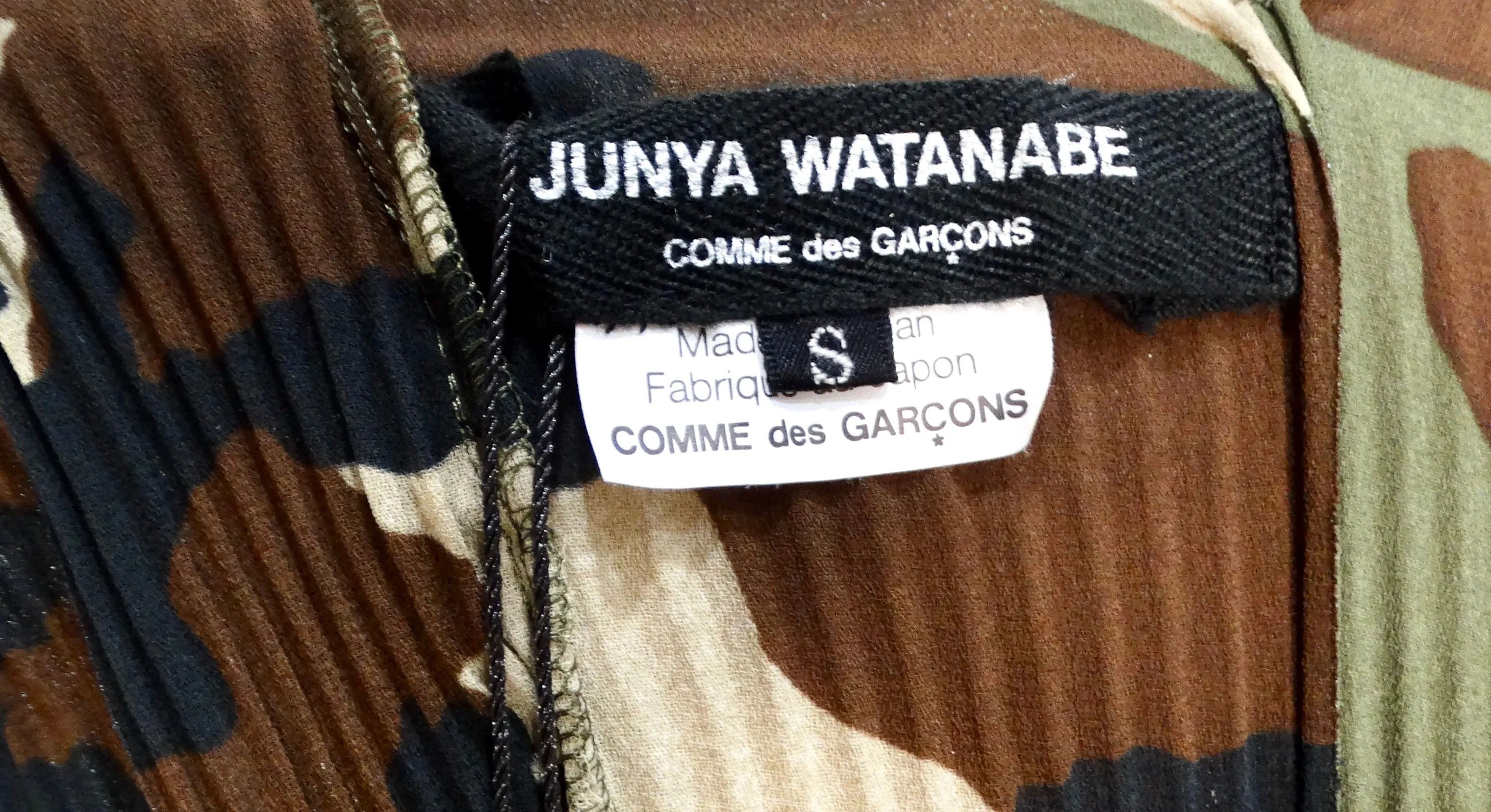 Junya Watanabe CDG 2010 Runway Green Camo Print Pleated Asymmetrical Dress