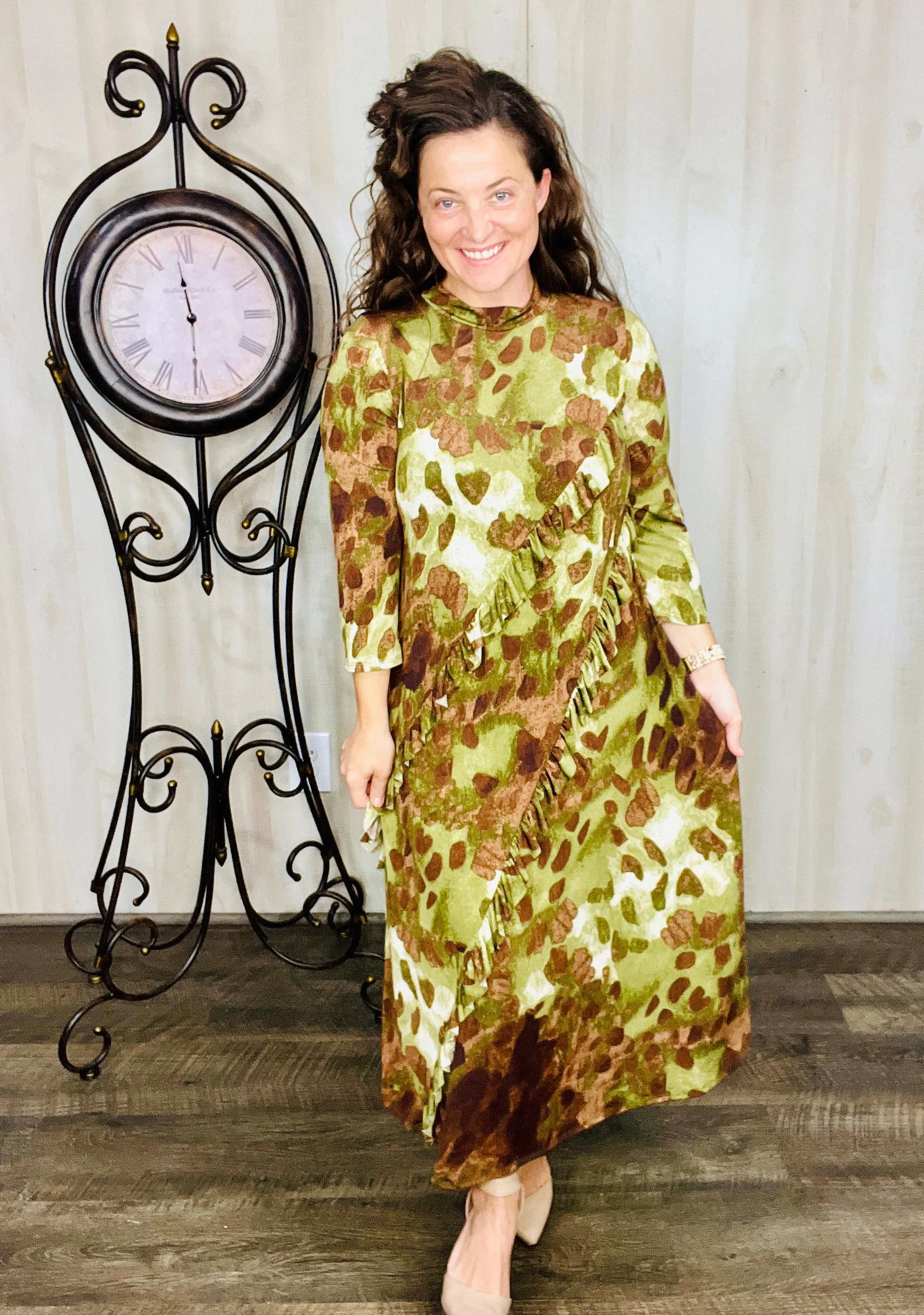 Kimmy Ruffled Dress- Olive