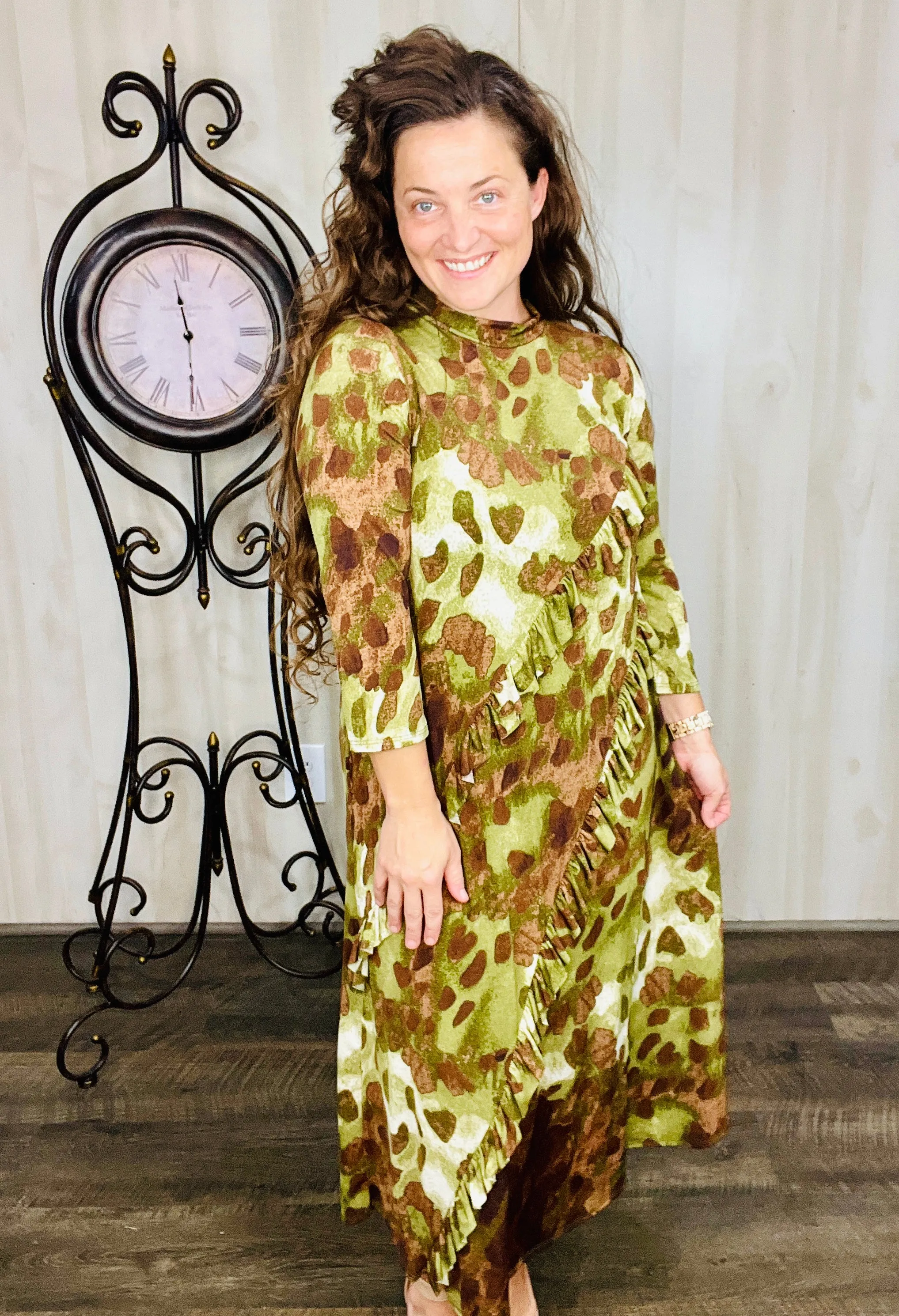 Kimmy Ruffled Dress- Olive