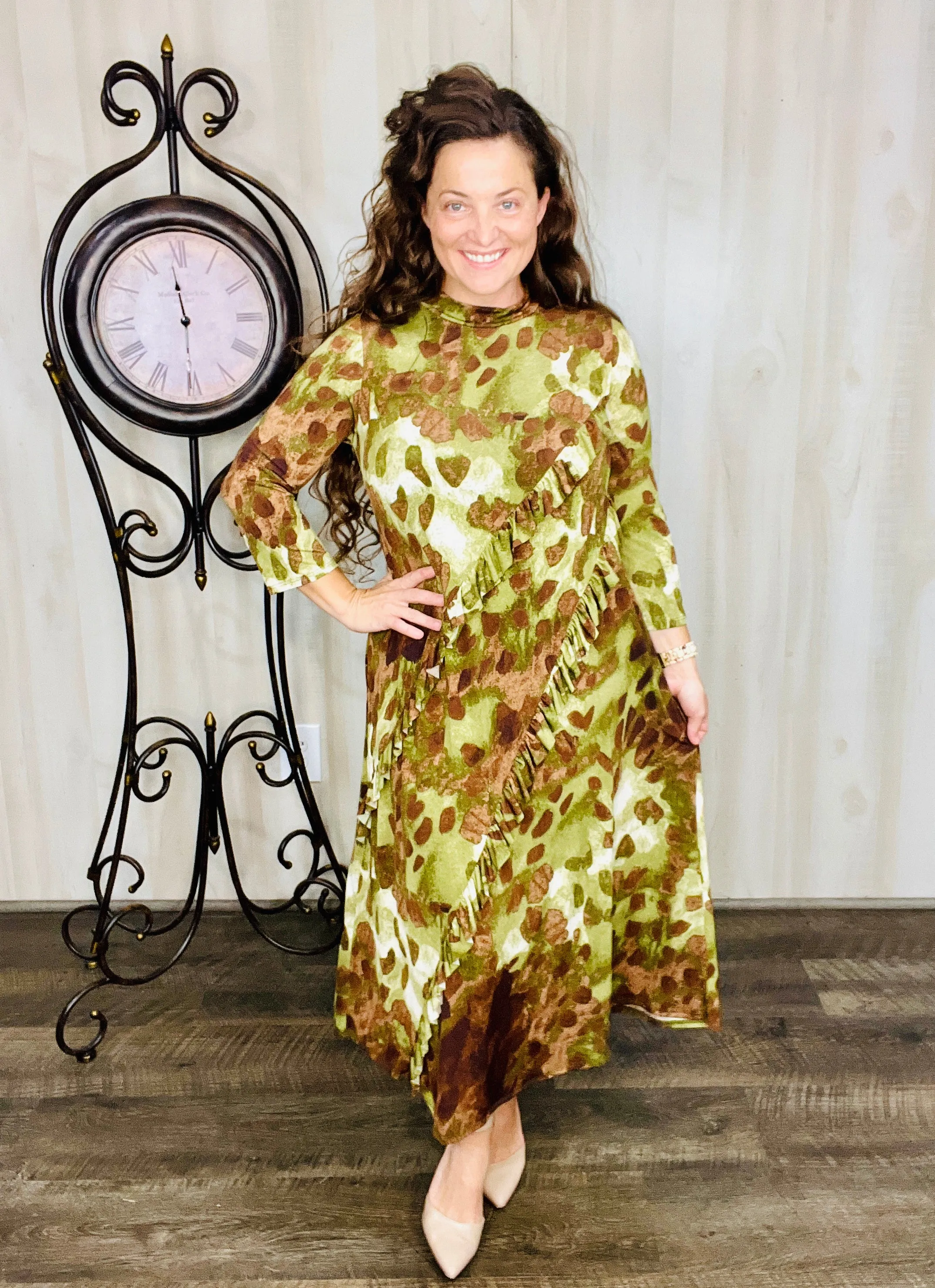 Kimmy Ruffled Dress- Olive