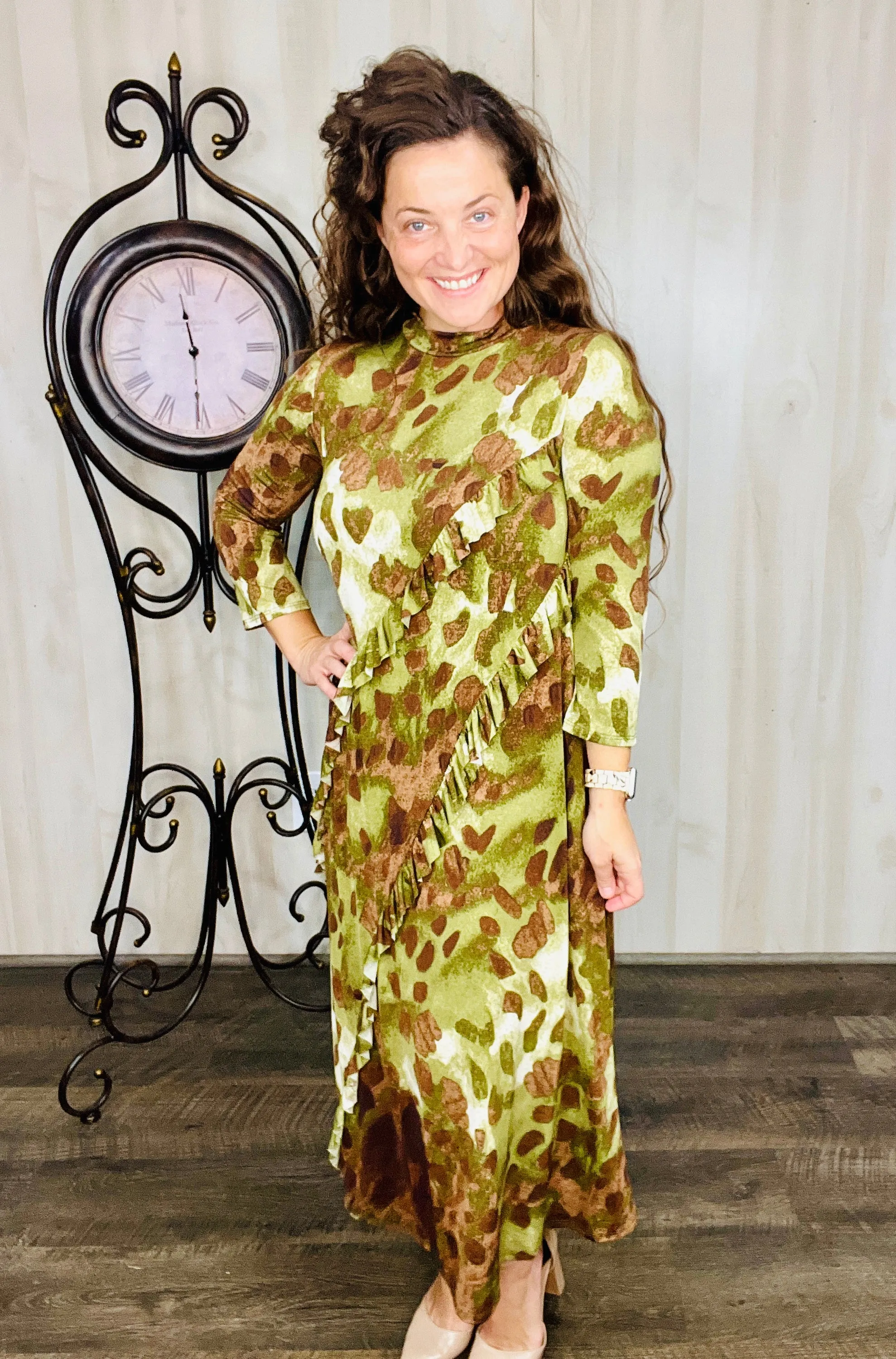 Kimmy Ruffled Dress- Olive