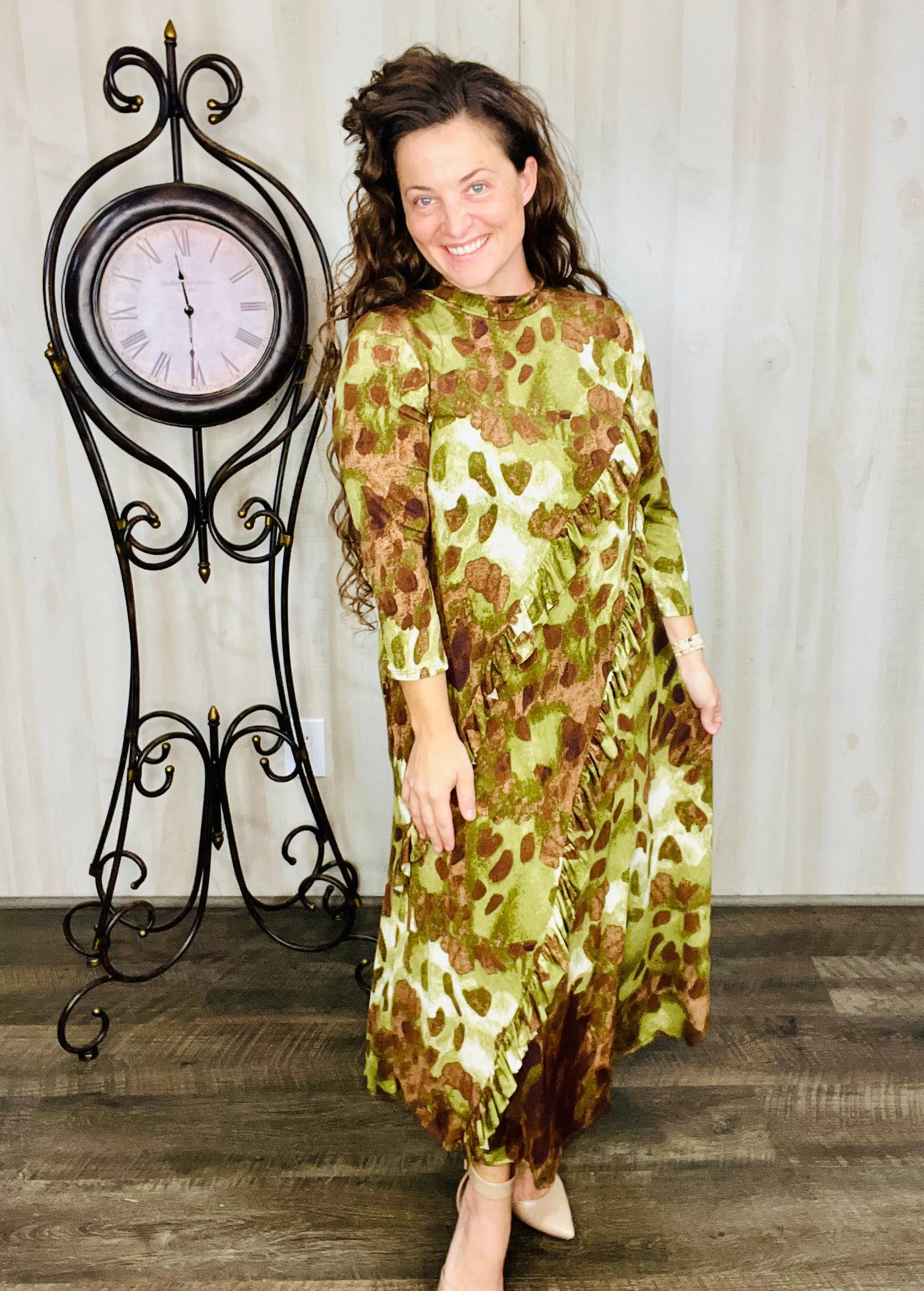 Kimmy Ruffled Dress- Olive