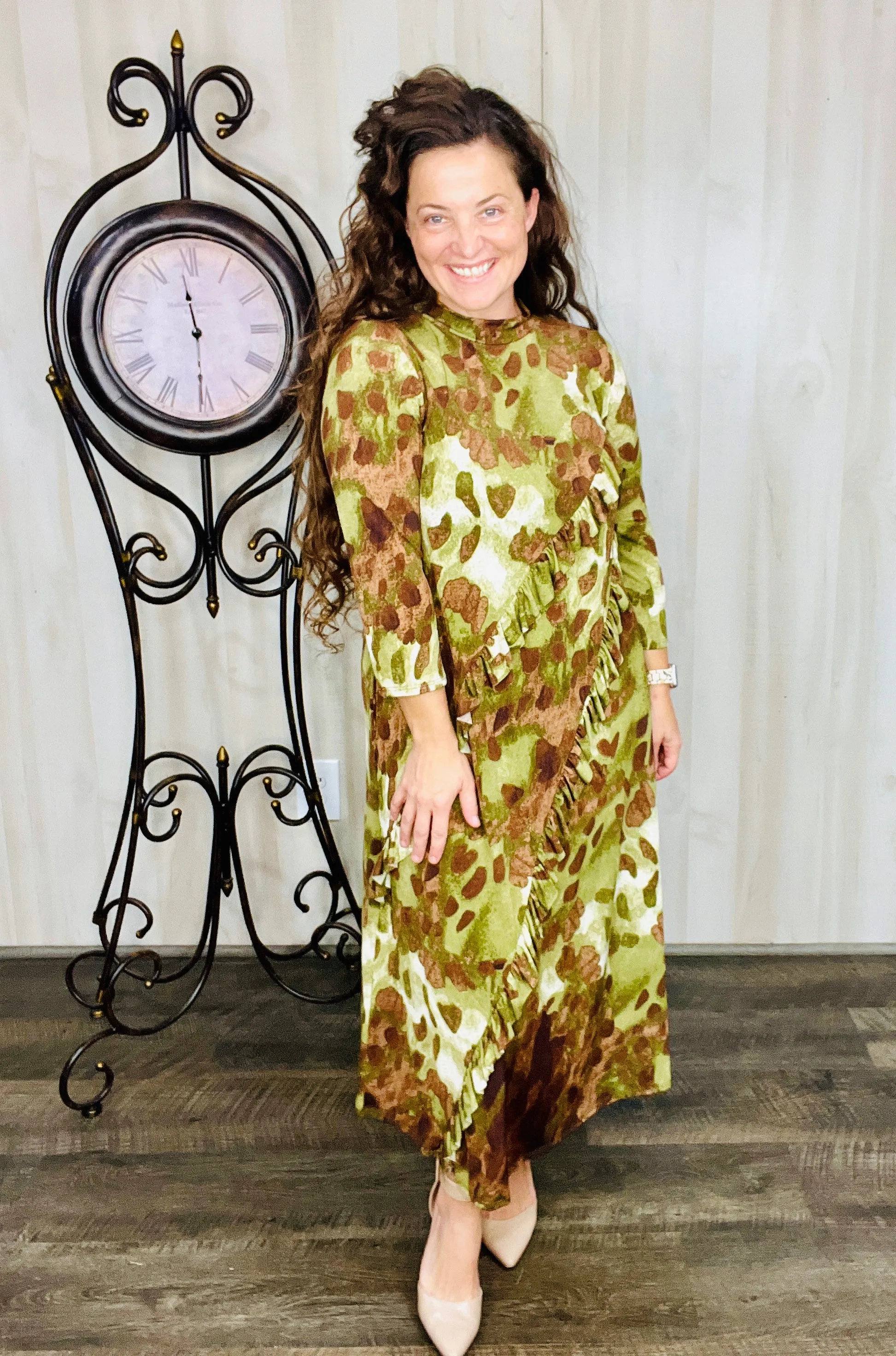 Kimmy Ruffled Dress- Olive