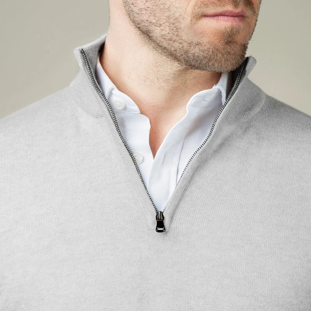 Light Grey Cashmere Quarter-Zip Jumper