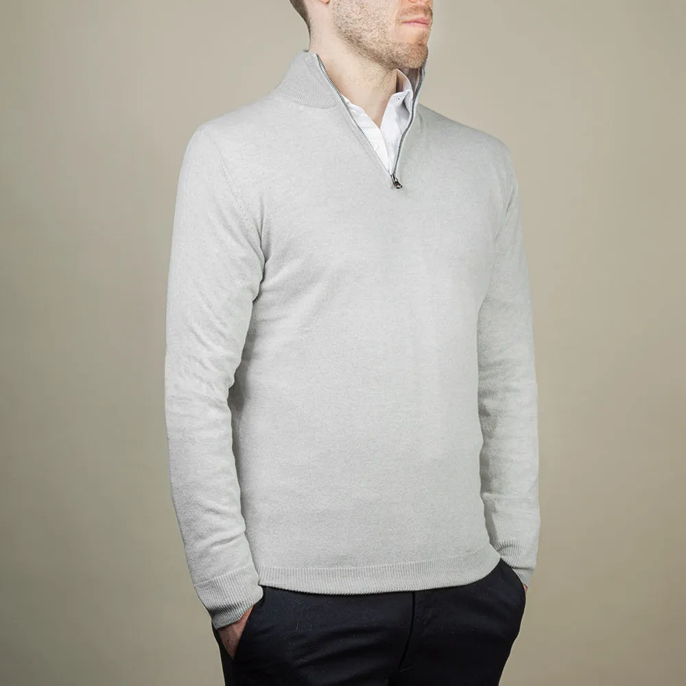 Light Grey Cashmere Quarter-Zip Jumper