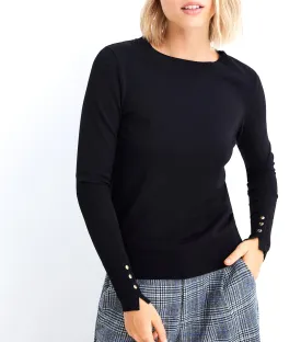 Lightweight Buttoned Cuff Jumper
 Black