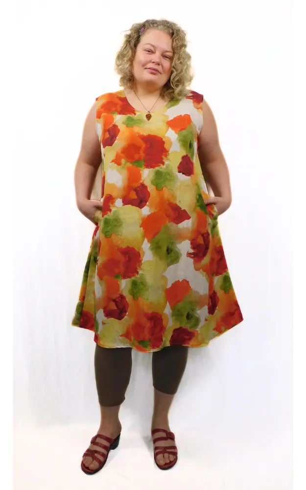 LINEN Viscose Sleeveless Dress w Pockets