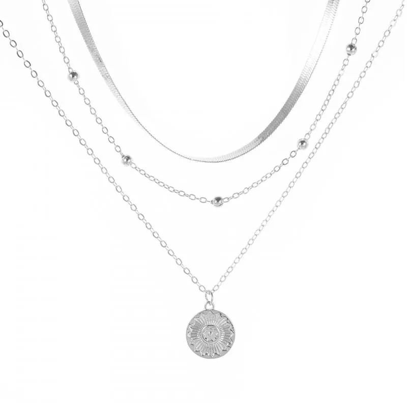 Lotus Pendant Three Layer Necklace