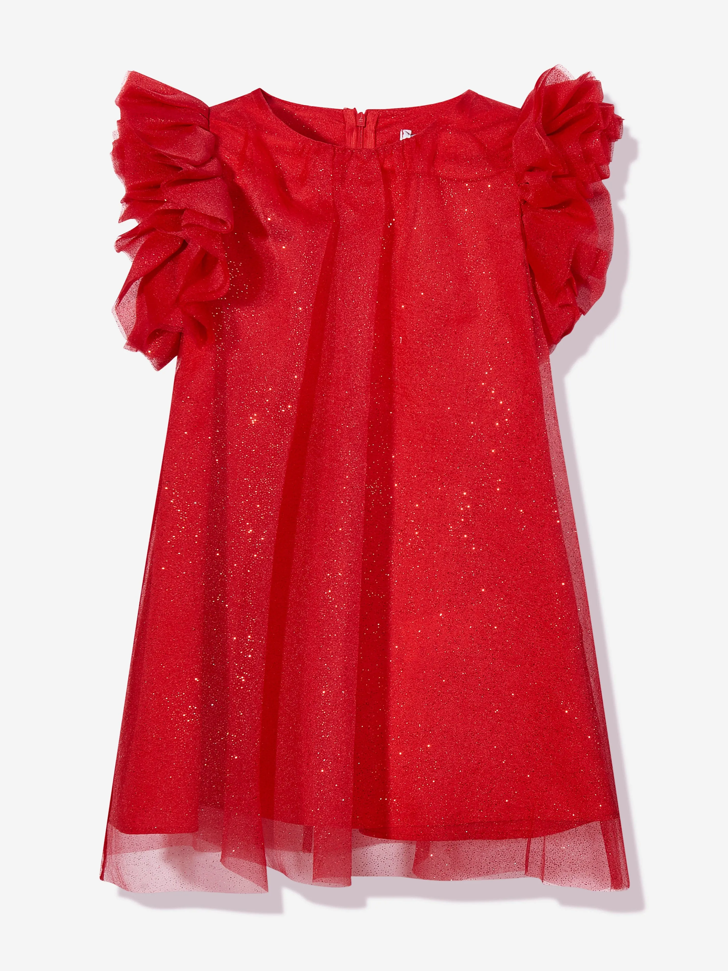 Mama Luma Girls Puffy Sleeves Tulle Dress in Red