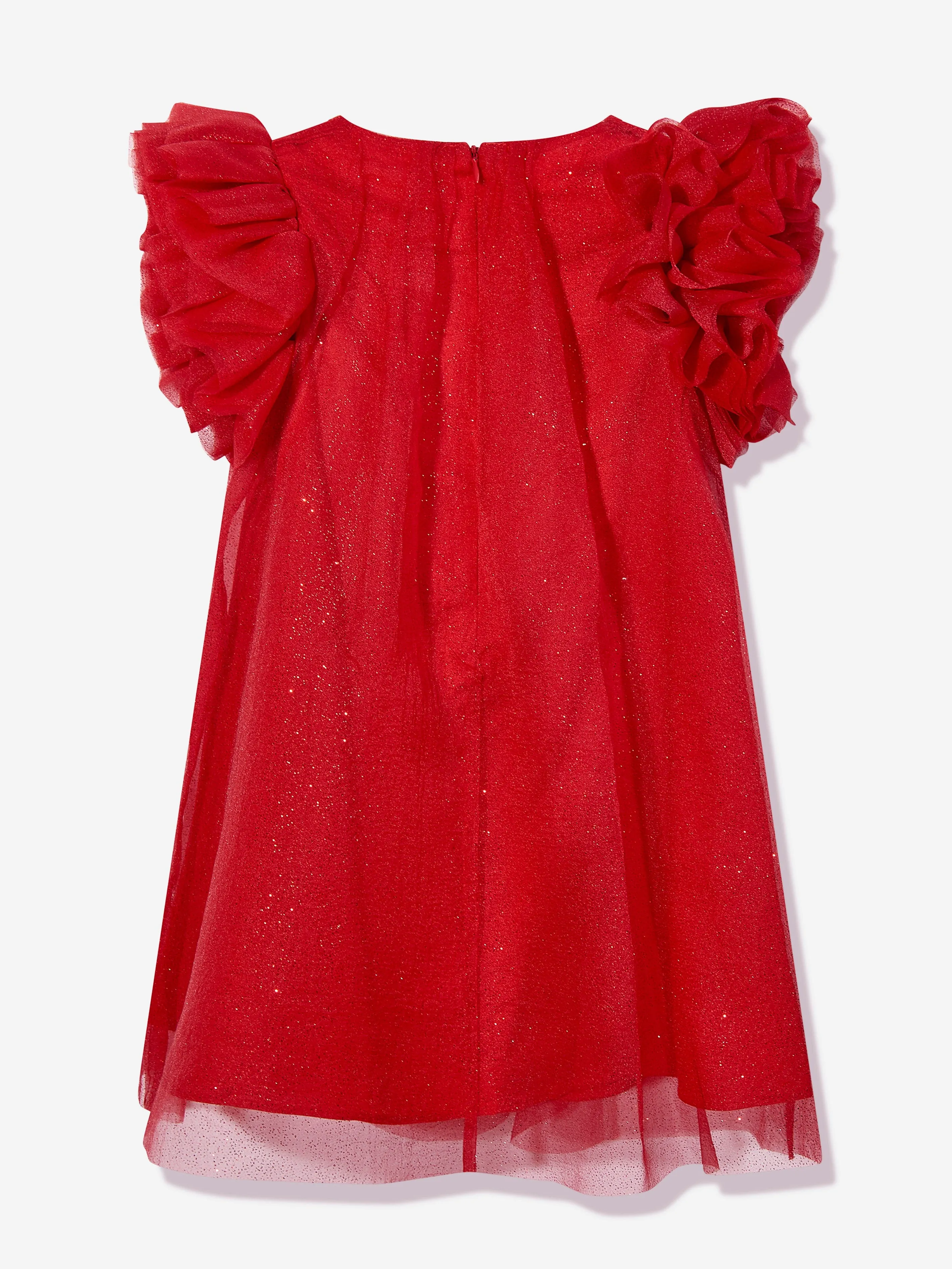 Mama Luma Girls Puffy Sleeves Tulle Dress in Red