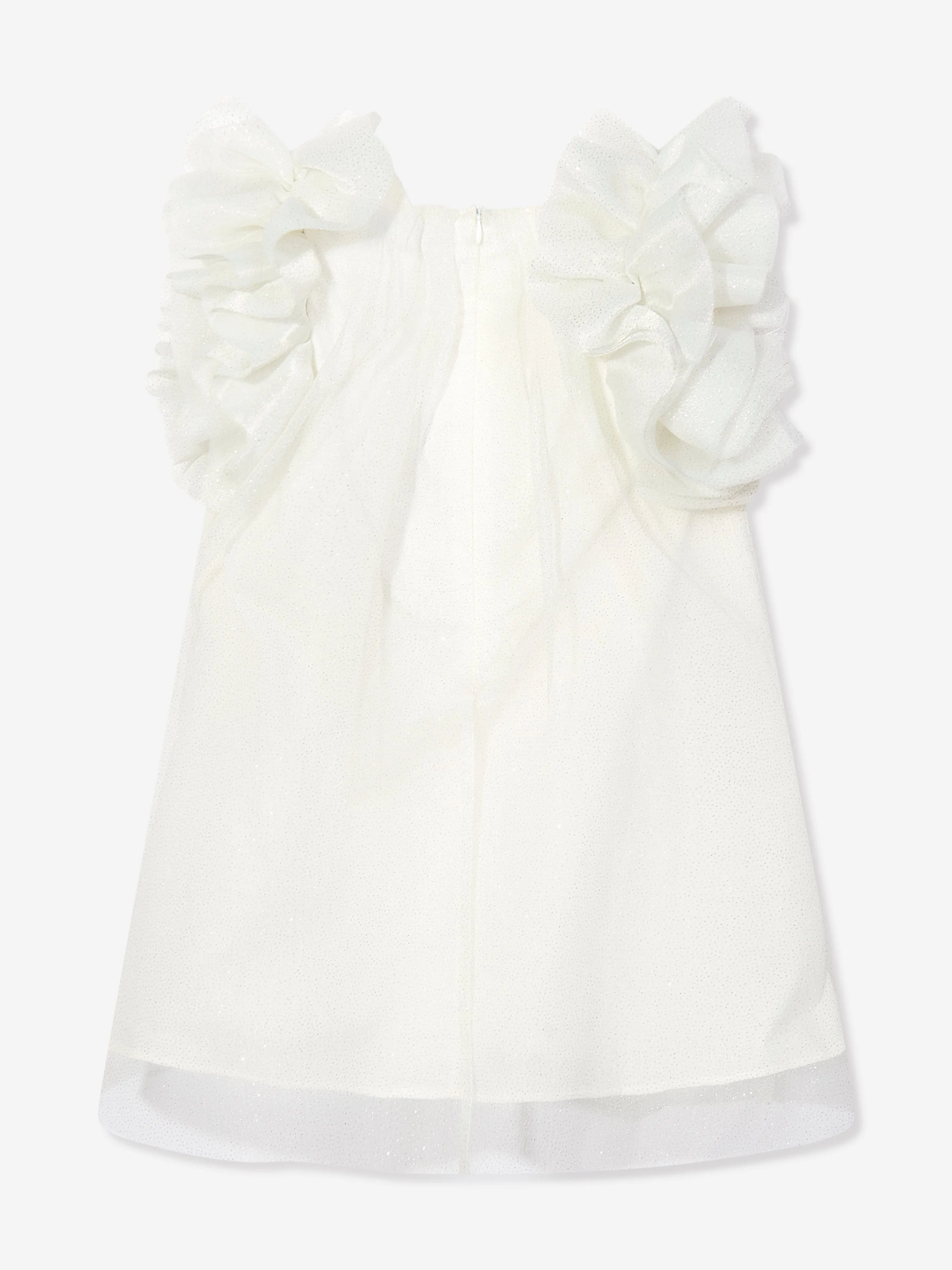 Mama Luma Girls Puffy Sleeves Tulle Dress in White