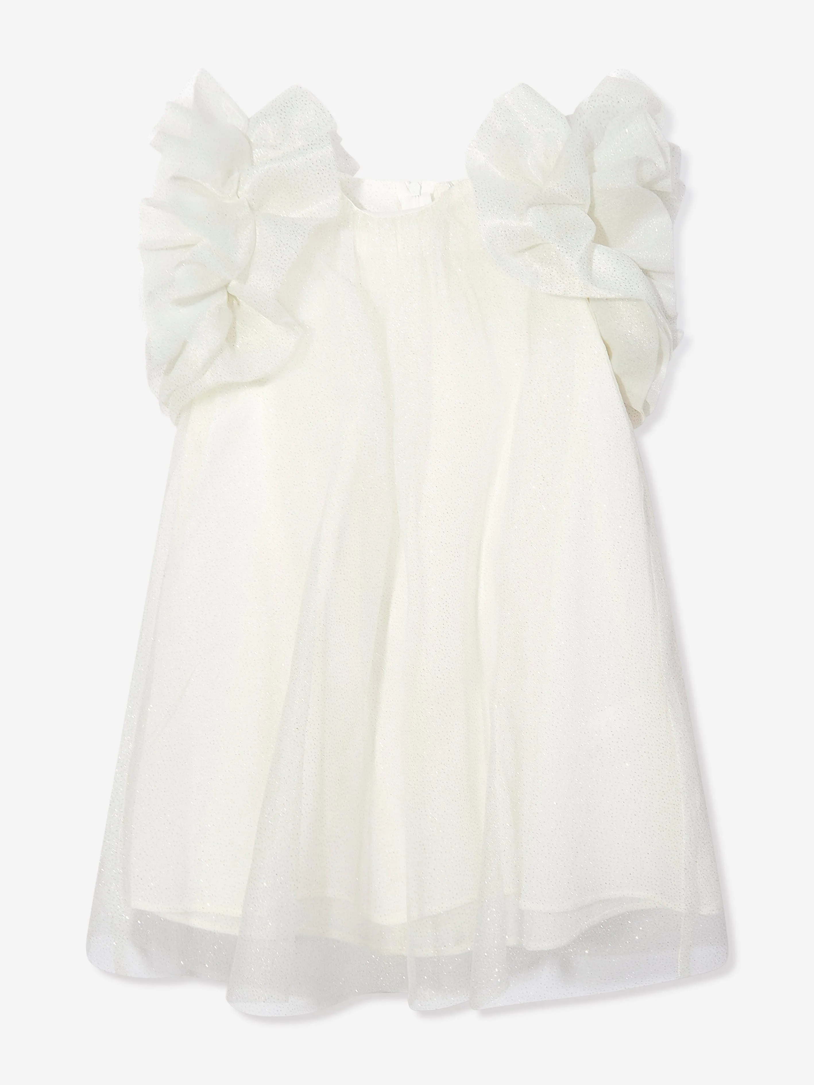 Mama Luma Girls Puffy Sleeves Tulle Dress in White