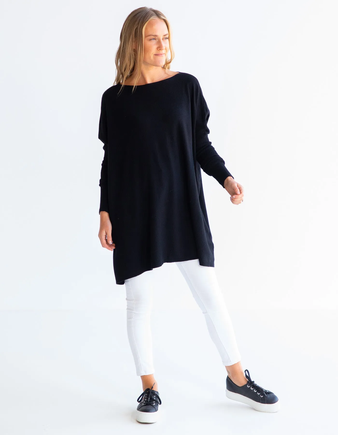 Marley Oversize Cotton Knit Jumper in Black