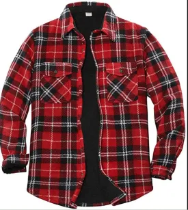 Men's Red Plaid Warm Sherpa Lined Fleece Jacket