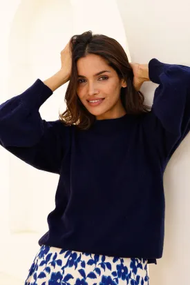 Merino Cashmere Blend Crew Neck Jumper | Navy