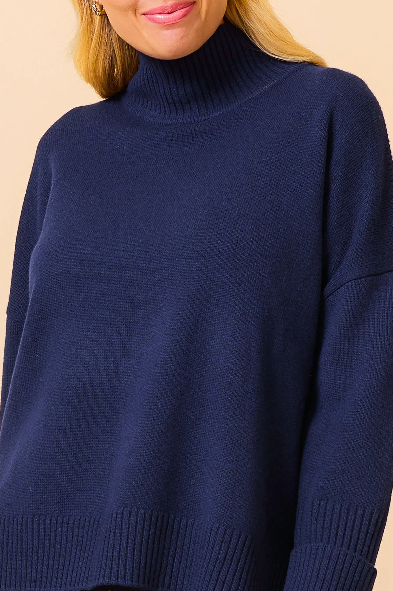 Merino Wool Funnel Neck Jumper | Navy