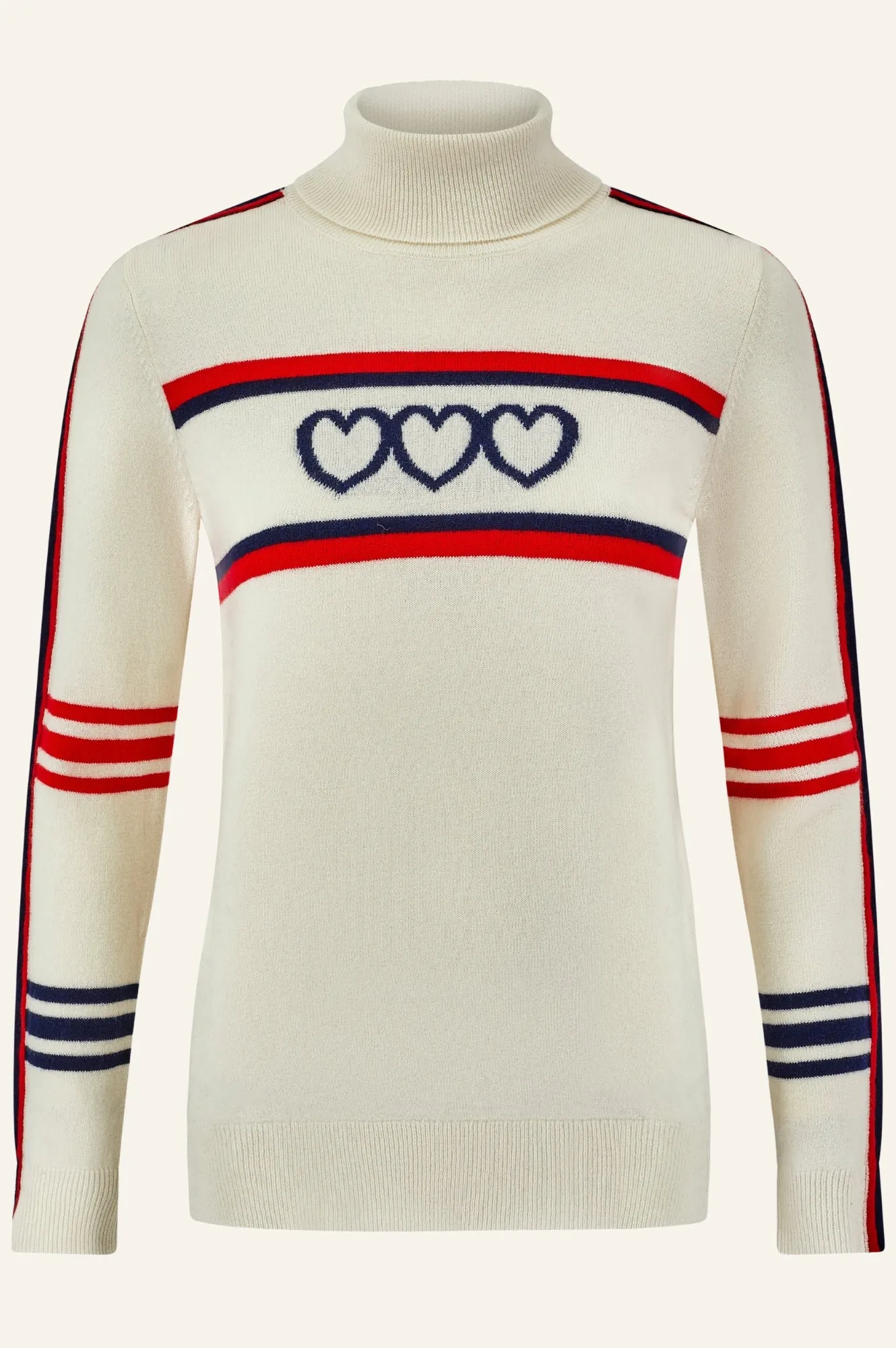 Merino Wool Hearts Polo Neck Jumper | Cream/Red/Navy