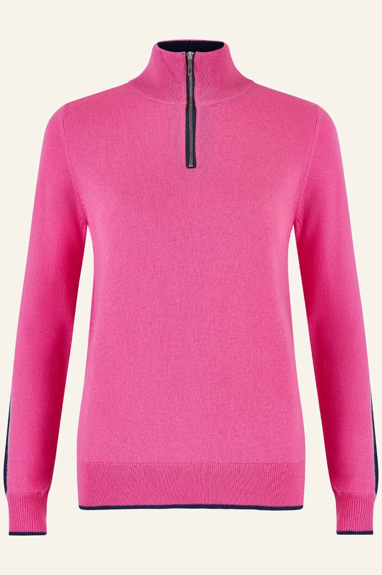 Merino Wool Overarm Stripe Quarter Zip Jumper | Pink/Navy/Cream