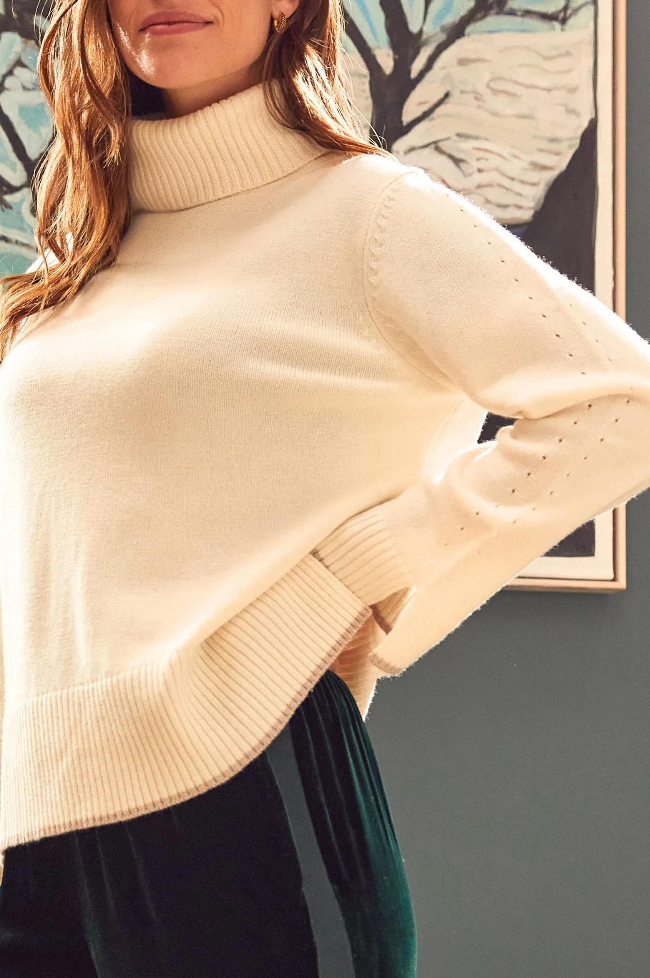 Merino Wool Roll Neck Jumper | Cream/Taupe