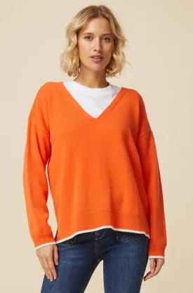 Merino Wool V-Neck Jumper | Orange