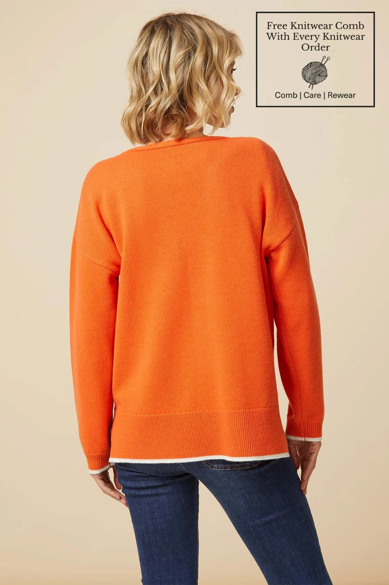 Merino Wool V-Neck Jumper | Orange