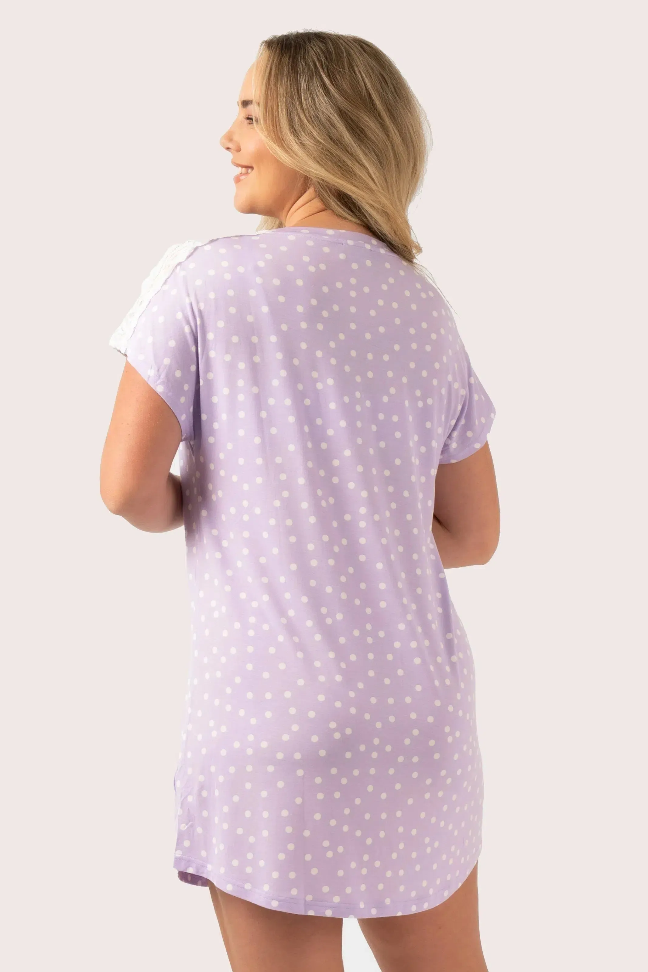 Modal Lace Trim T-Shirt Nightie - Lilac Spot