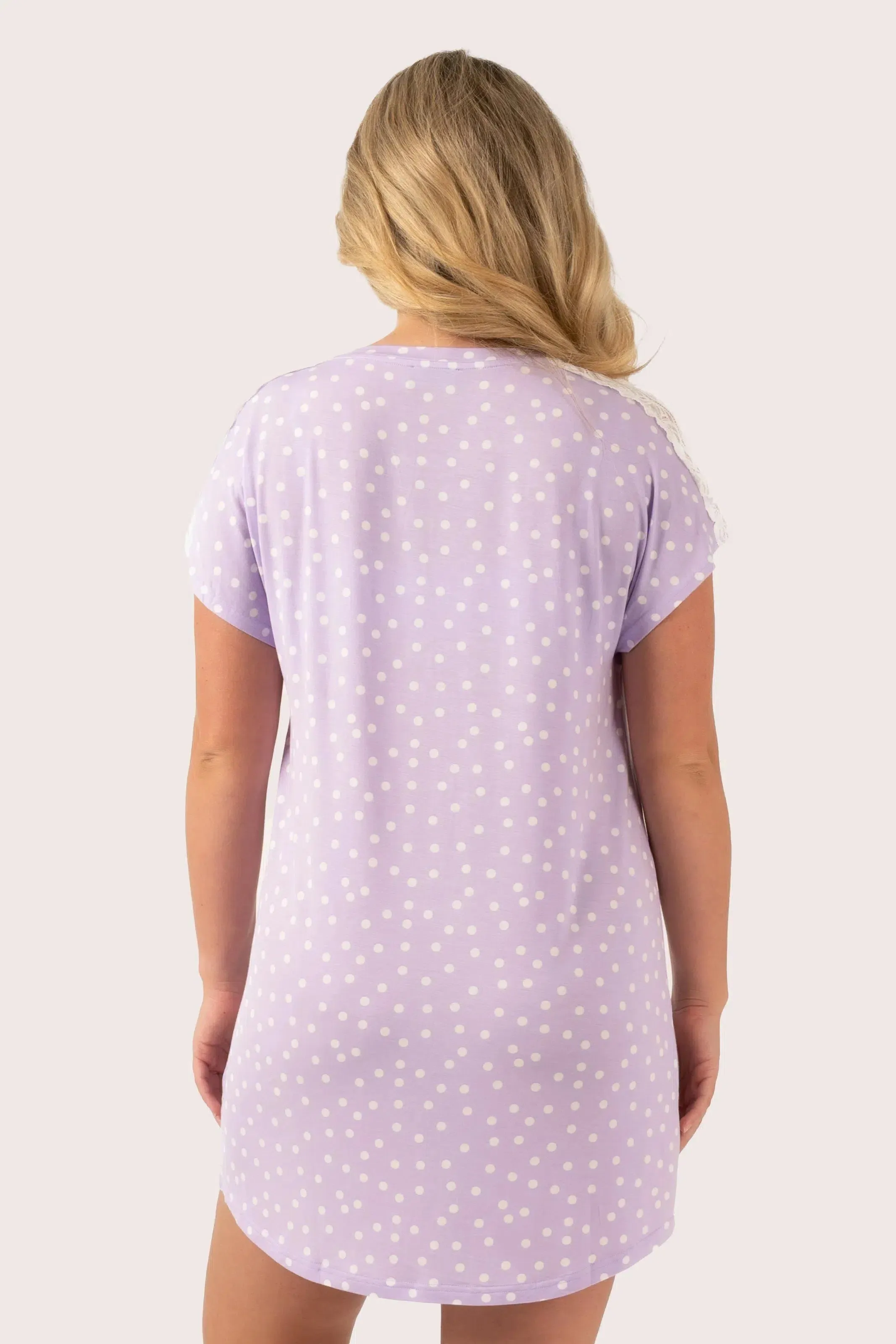 Modal Lace Trim T-Shirt Nightie - Lilac Spot