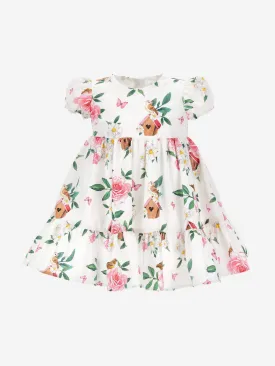 Monnalisa Baby Girls Bird Box Garden Dress in White