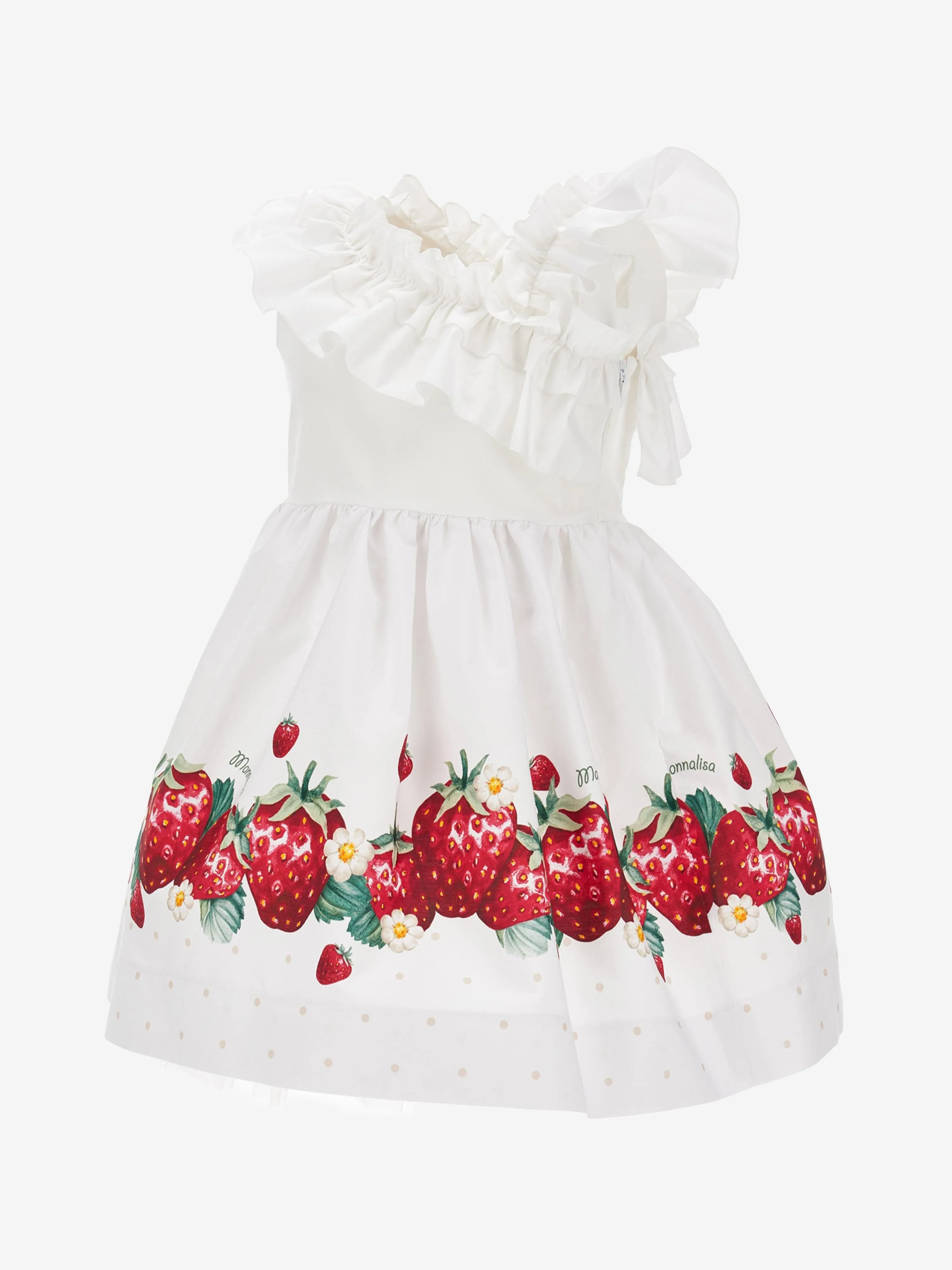 Monnalisa Girls Strawberry One Shoulder Dress in White