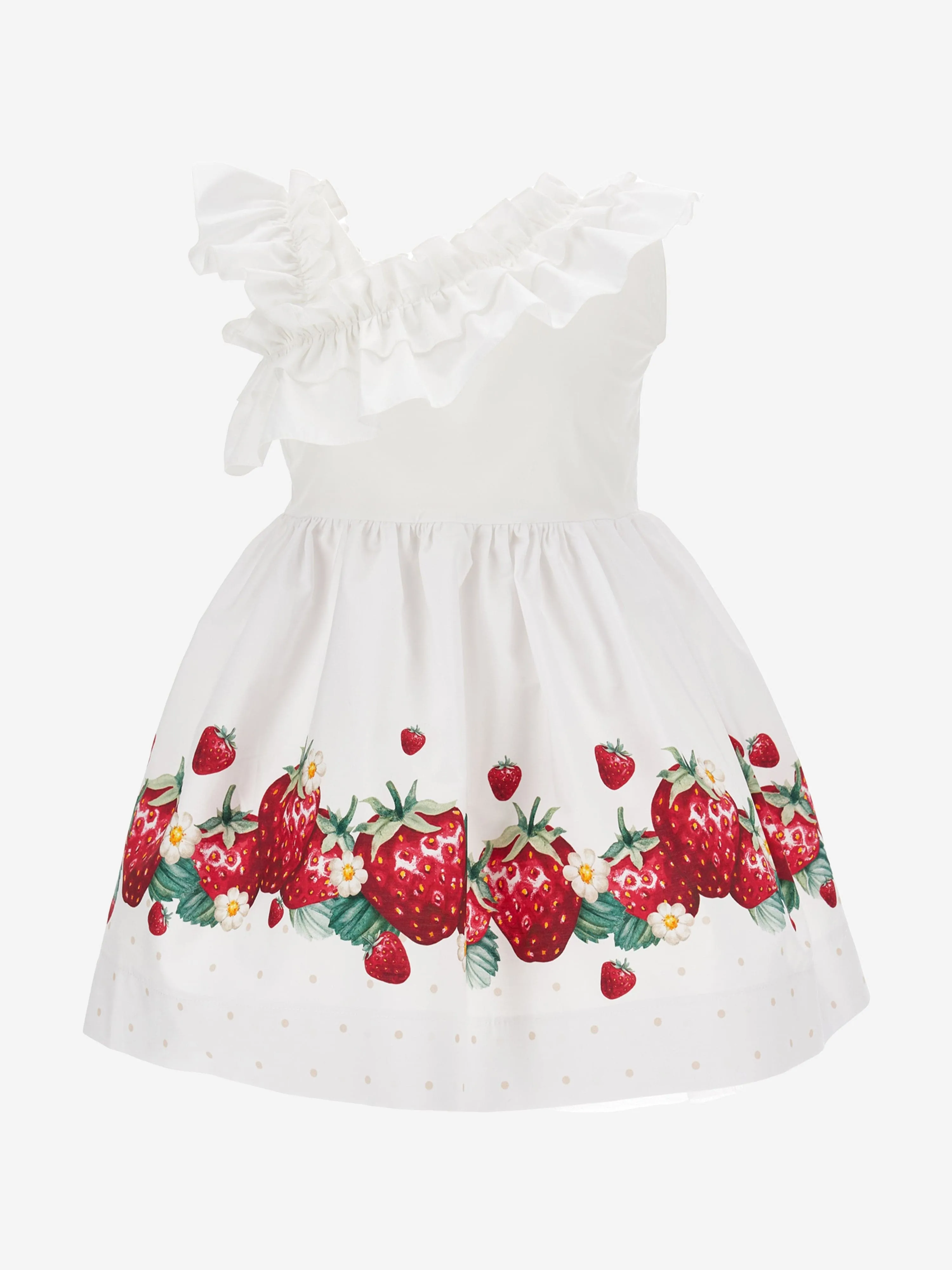 Monnalisa Girls Strawberry One Shoulder Dress in White