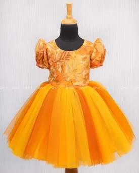 Mustard Yellow and Marigold Yellow Short Frock.