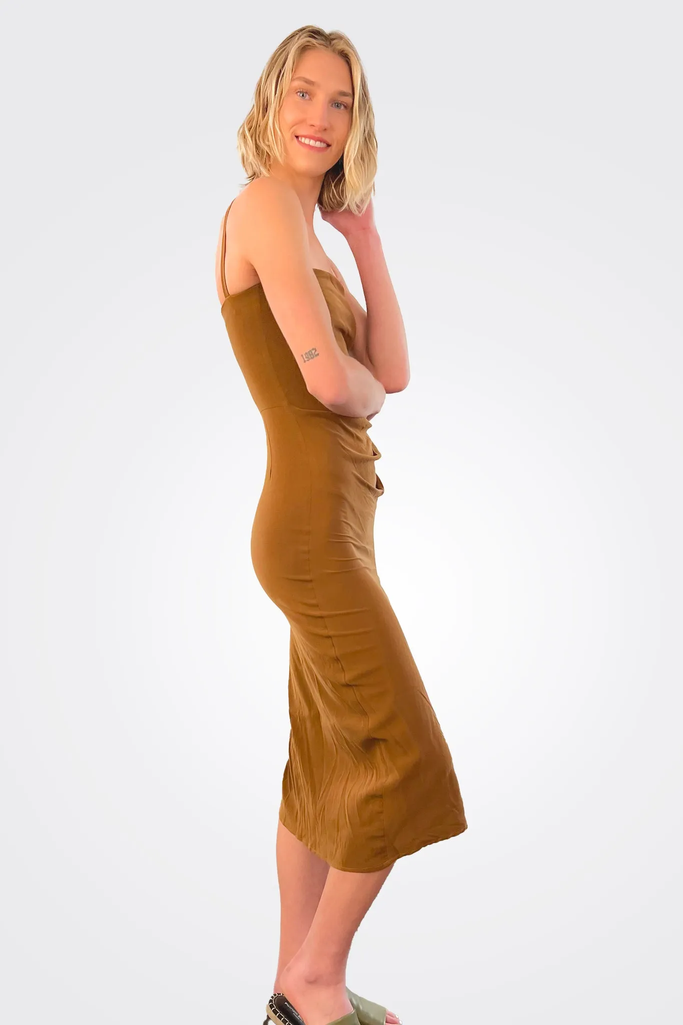 Nadege Draped Midi Dress - Tawny