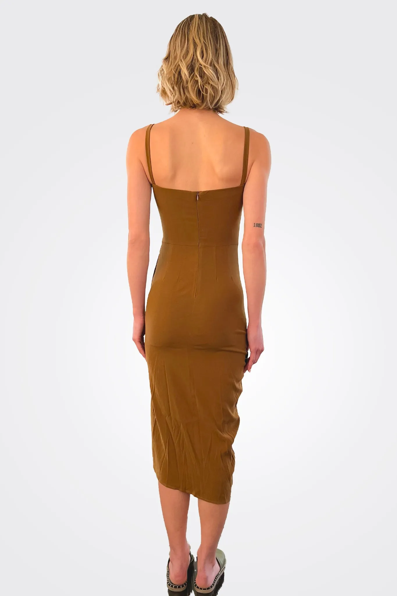 Nadege Draped Midi Dress - Tawny