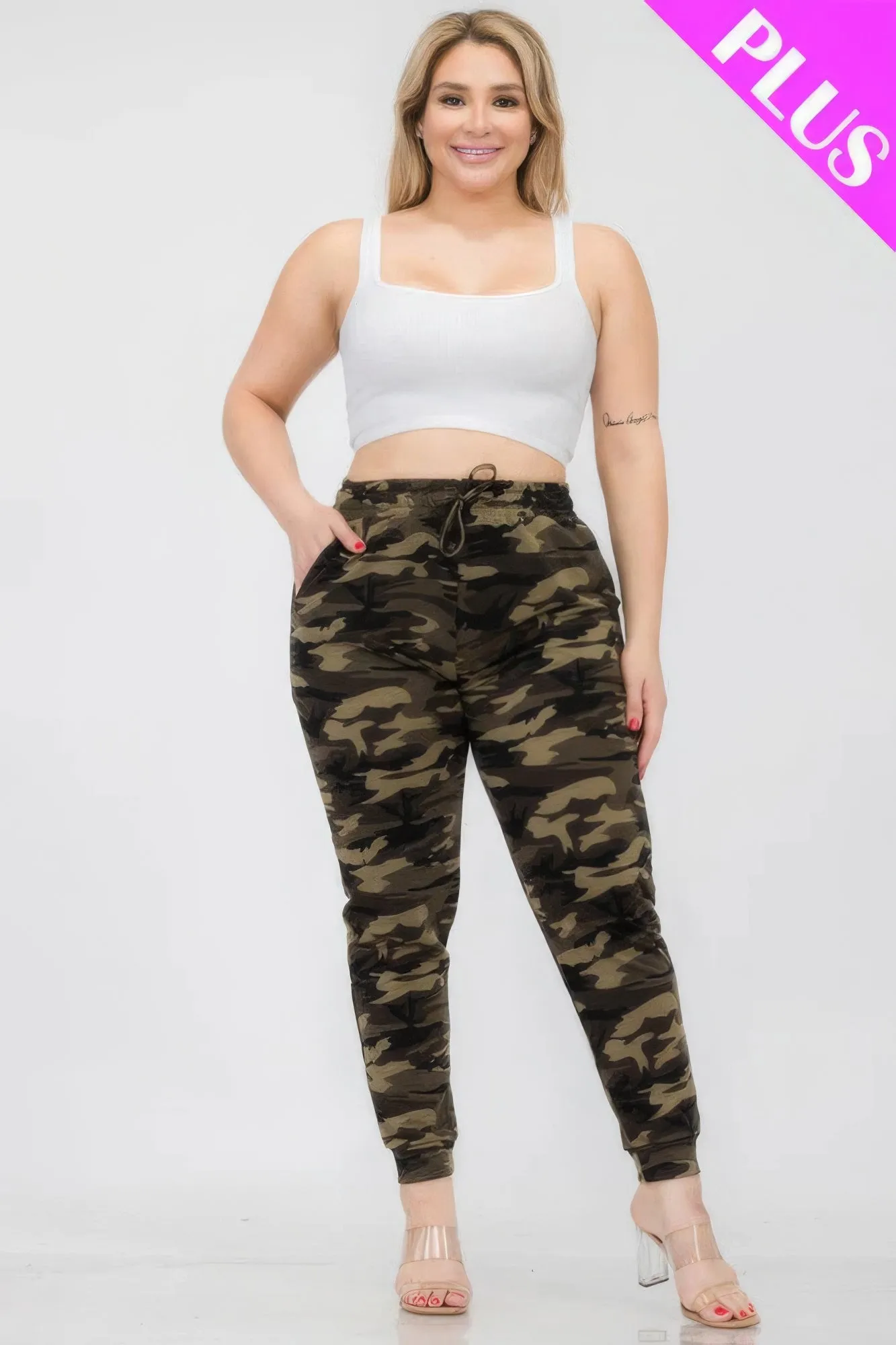 NicholesGifts Plus Size Women French Terry Camo Print Joggers