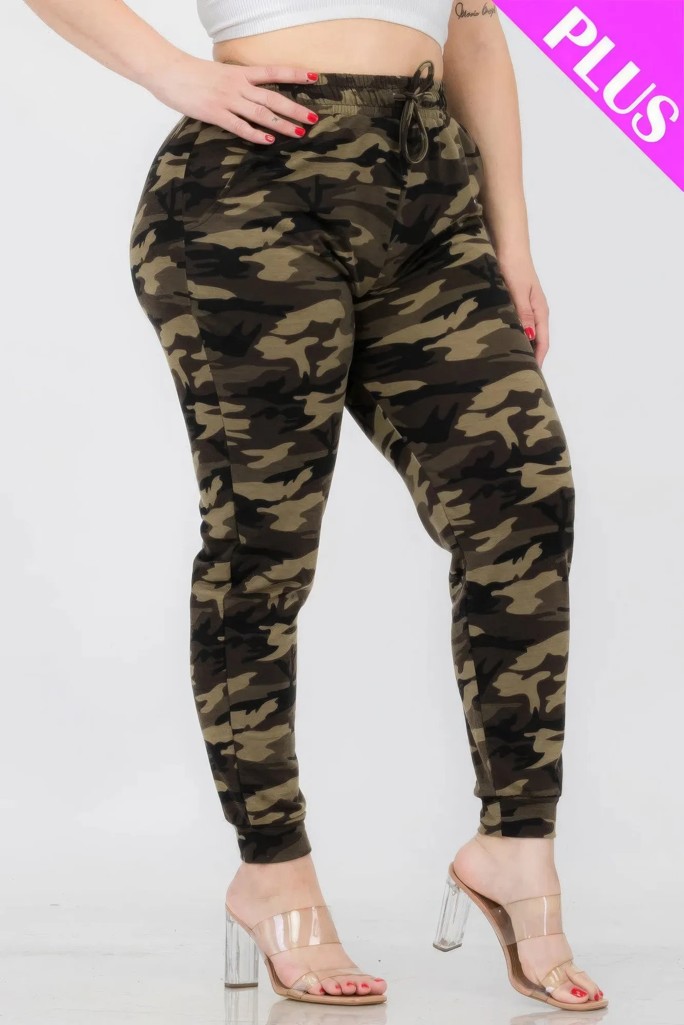 NicholesGifts Plus Size Women French Terry Camo Print Joggers