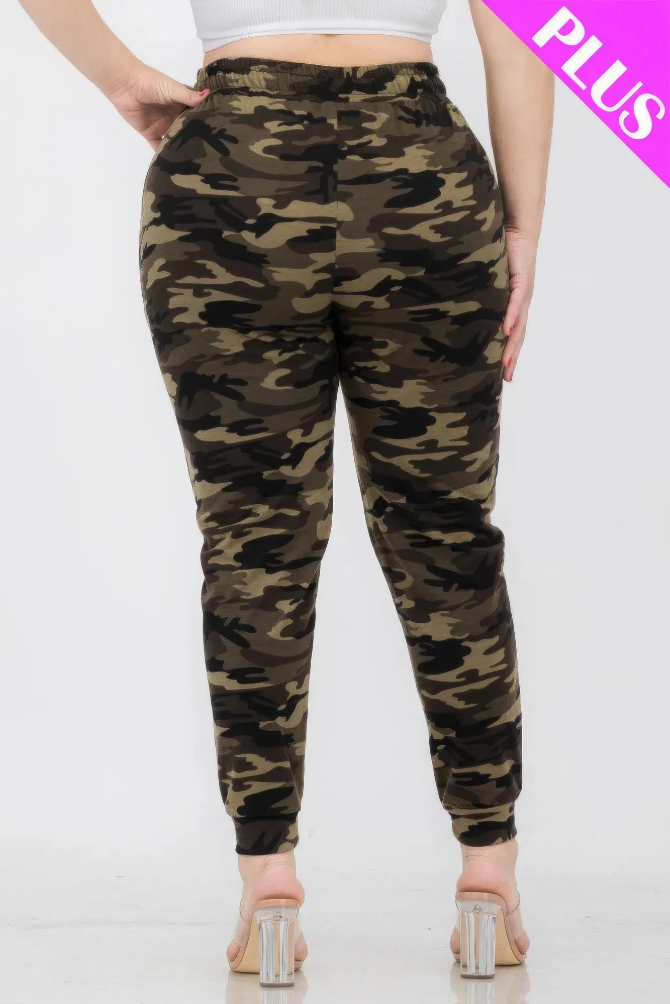 NicholesGifts Plus Size Women French Terry Camo Print Joggers