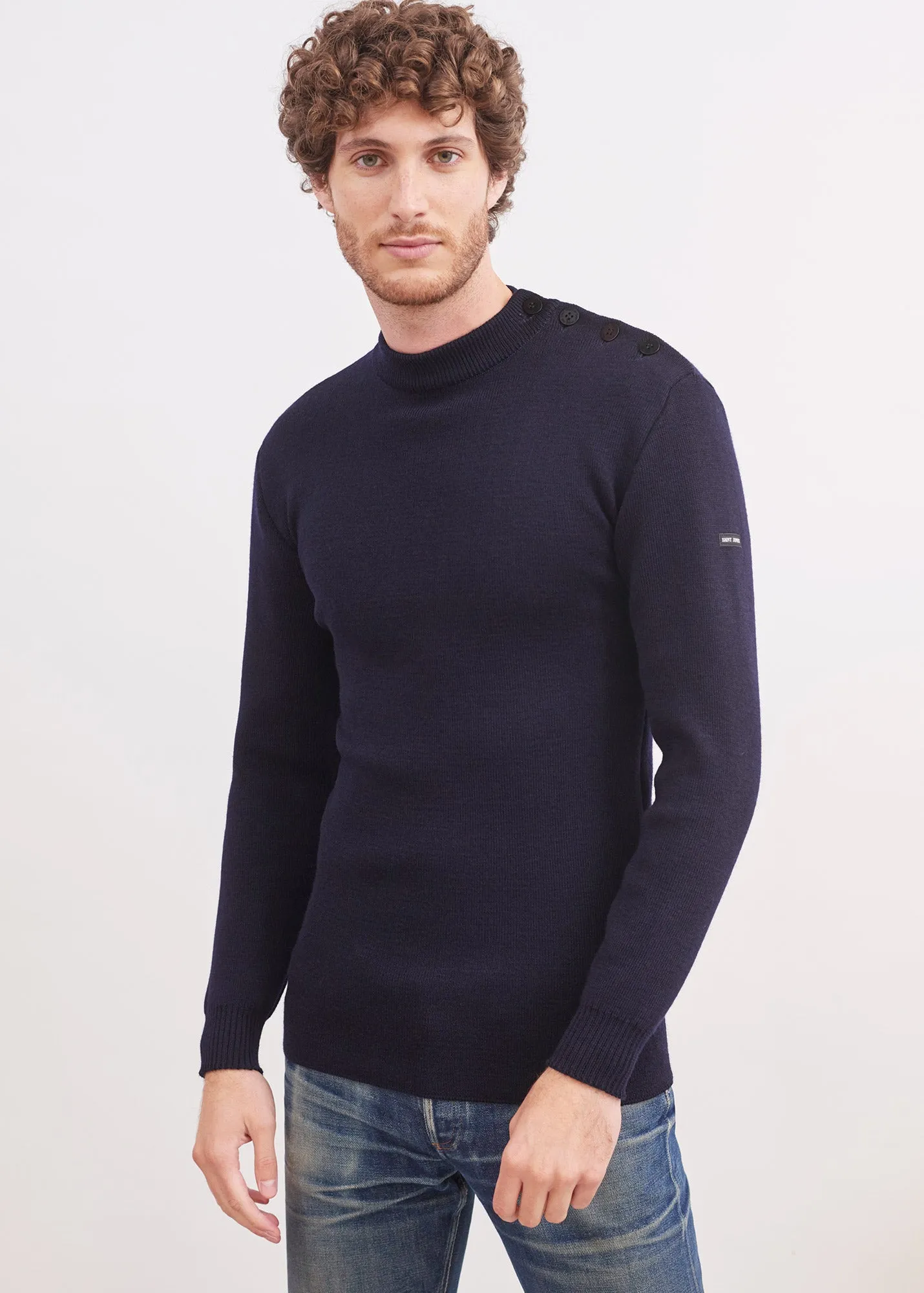 Officier sailor jumper - long body length, in pure new wool (MARINE)