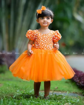 Orange Dress With Sequence Yoke.