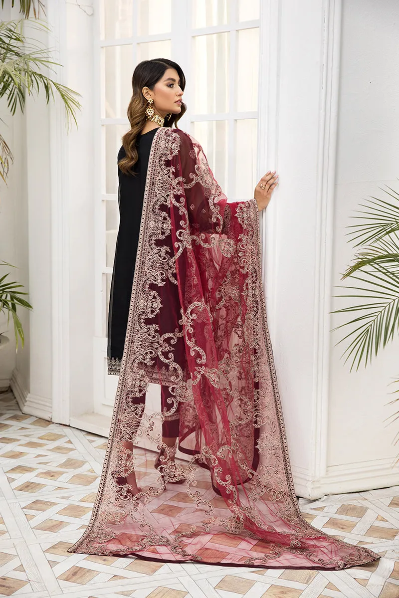 Organza Black Salwar Kameez with Red Dupatta #PF493