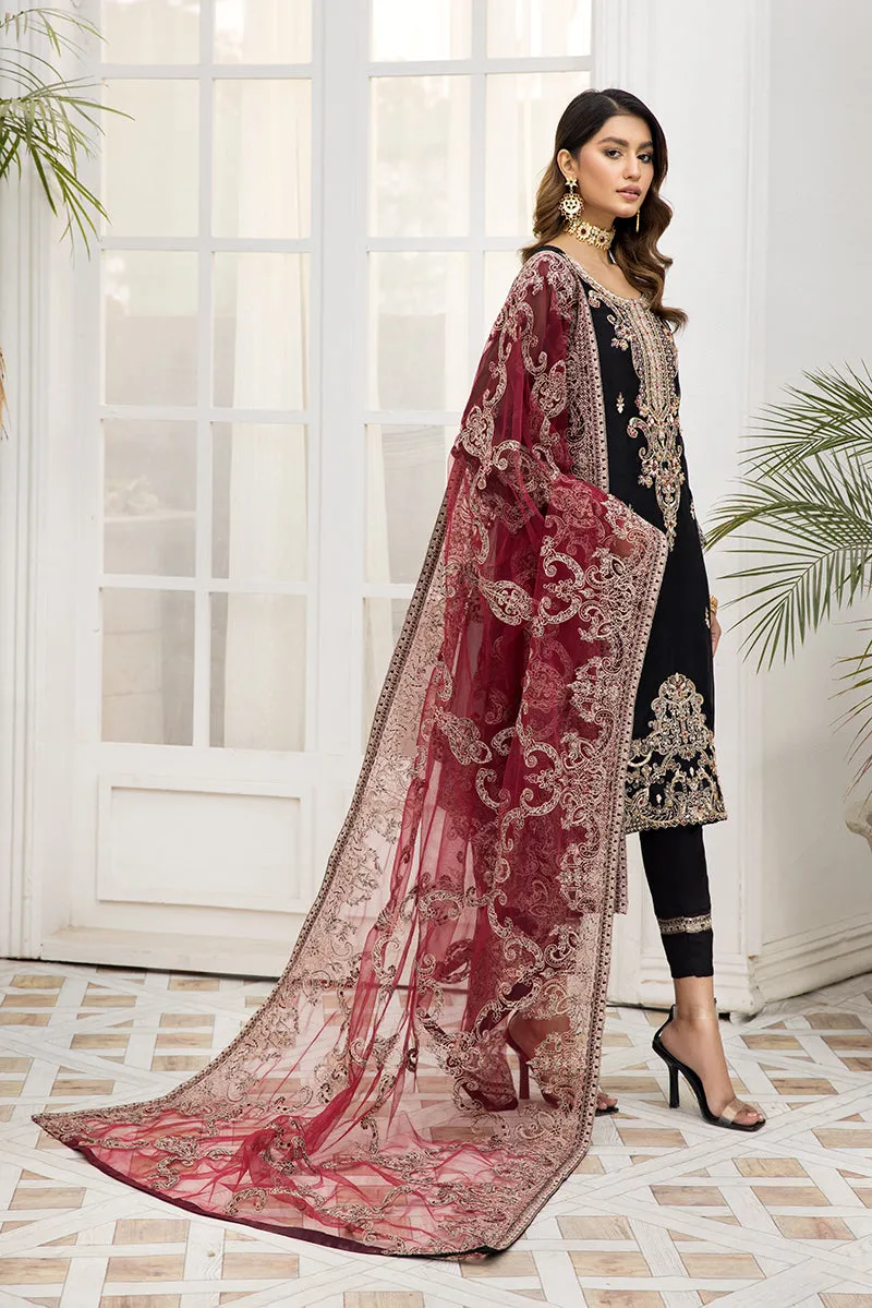 Organza Black Salwar Kameez with Red Dupatta #PF493