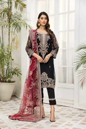 Organza Black Salwar Kameez with Red Dupatta #PF493