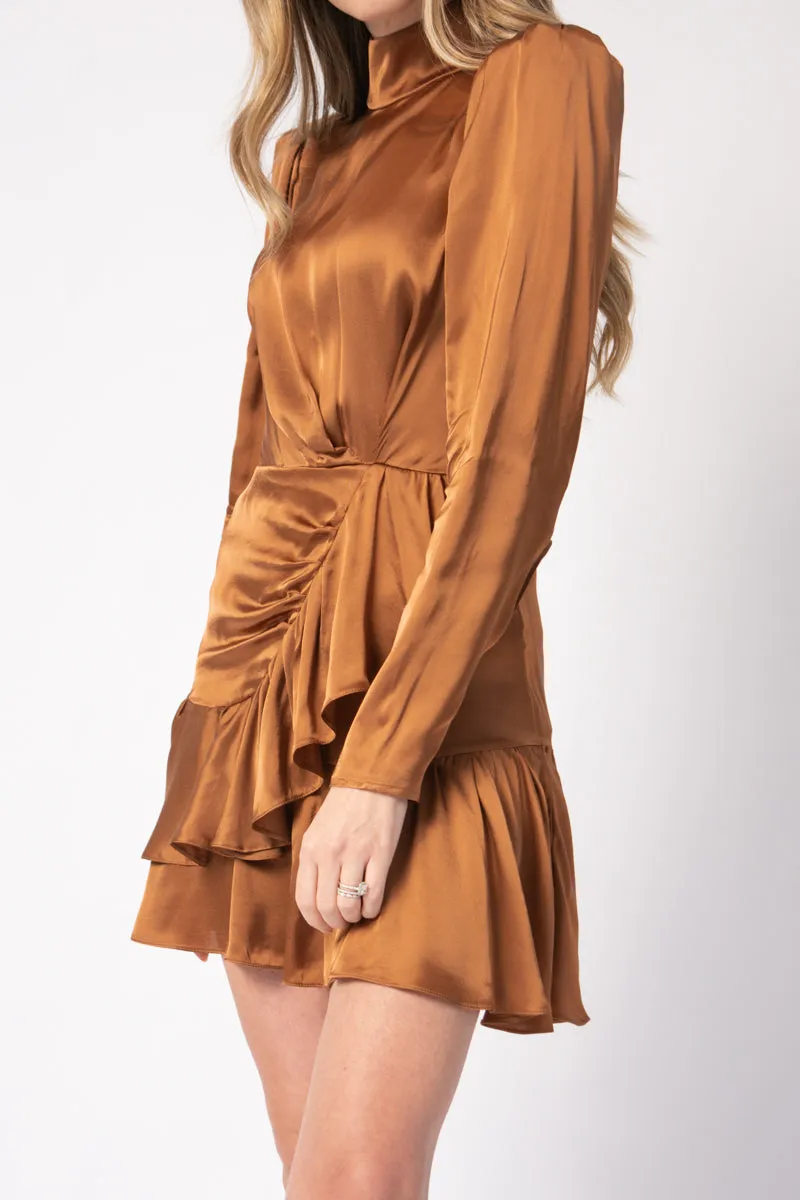 Osium Ruffled Mini Dress in Camel